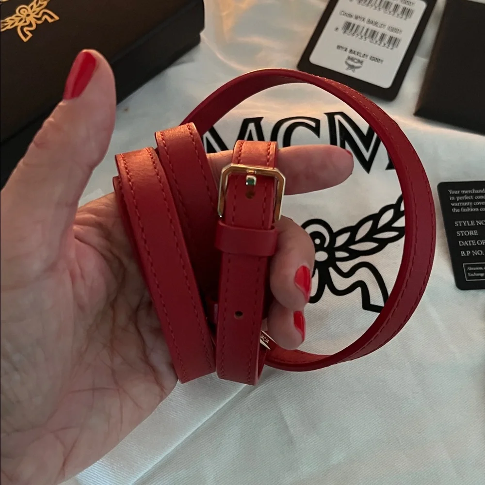 MCM Red and Cream Logo Crossbody Bag & Matching Card Holder